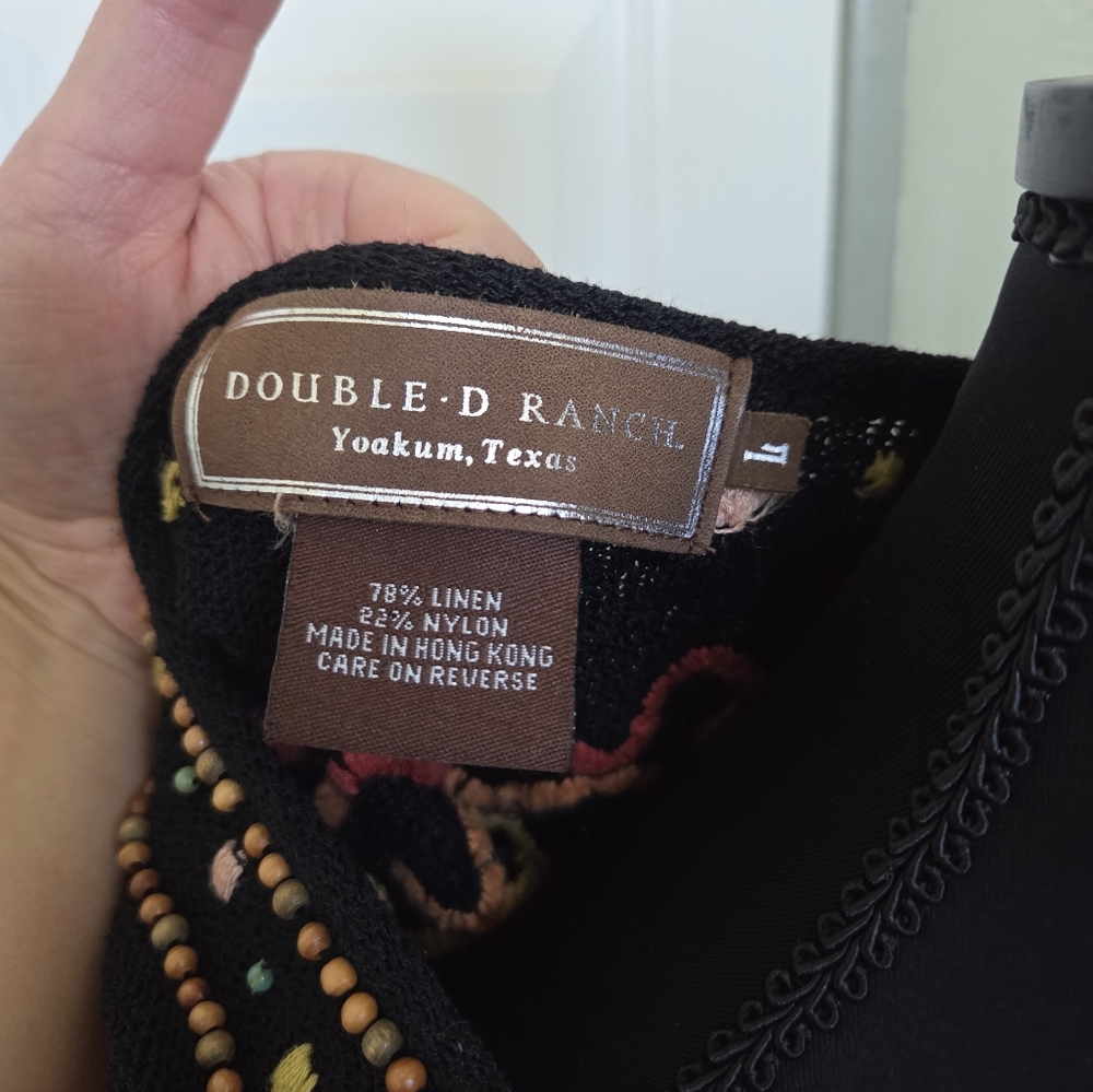Double D Ranch Black Short-Sleeve Linen Cardigan W/ Embroidery & Beading Western - Picture 8 of 8